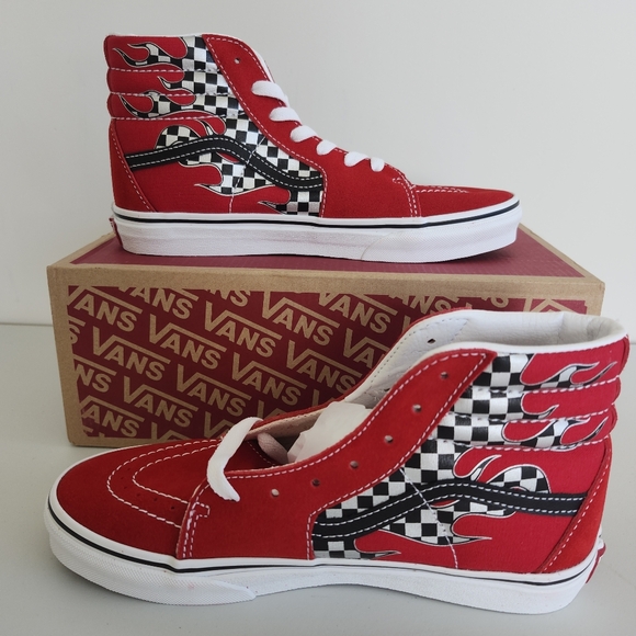 Vans Shoes - Vans SK8-HI Red Checkerboard Flame High Top Sneakers Youth Size 5.5 Women's 7